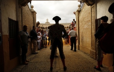 Spanish matador Esau Fernandez stands before the start of a bullfight in the Andalusian capital of Seville, southern Spain