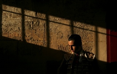 Spanish bullfighter Sandin waits to start a bullfight in Seville