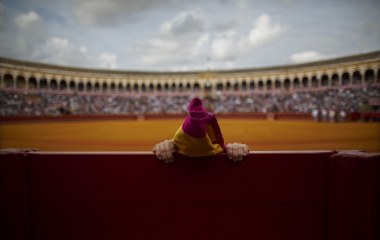 Spanish matador David Fandila "El Fandi" stretches before the start of a bullfight in Seville, southern Spain