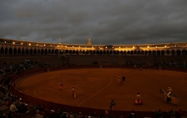 Spanish matador Jimenez prepares to perform a pass to a bull during a bullfight in Seville, southern Spain