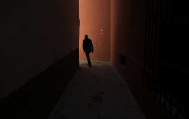 A man in the Santa Cruz neighborhood of the Andalusian capital of Seville