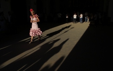 A pilgrim walks in the shrine of El Rocio in the province of Huelva