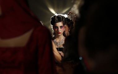 A model is seen backstage before the start of the Sevilla Fashion Show in Seville