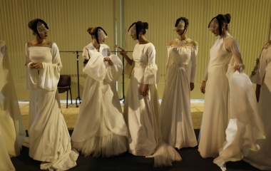 Models wait backstage before present creations by Juan Vara during Sevilla de Boda (Seville Wedding) fashion show in the Andalusian capital of Seville