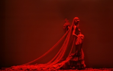 A model presents a creation from Vicky Martin Berrocal during the International Flamenco Fashion Show in Seville