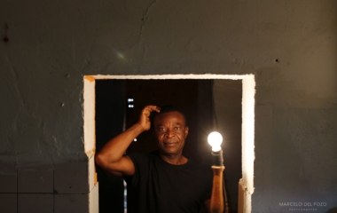 Howard Jackson, 36, a Liberian migrant poses for a portrait at his home in the Andalusian capital of Seville, southern Spain
