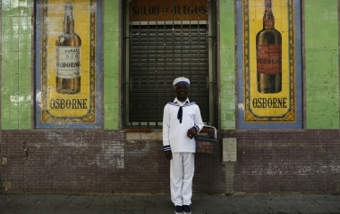 Howard Jackson, 36, a Liberian migrant poses for a portrait in the Andalusian capital of Seville, southern Spain