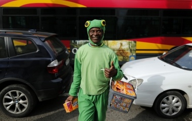 Howard Jackson, 36, a Liberian migrant poses for a picture in the Andalusian capital of Seville, southern Spain
