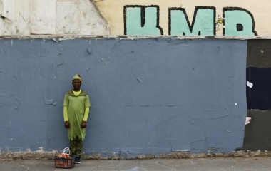 Howard Jackson, 36, a Liberian migrant poses for a portrait in the Andalusian capital of Seville, southern Spain