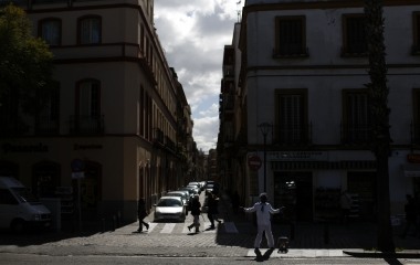 Howard Jackson, 36, a Liberian migrant performs in the Andalusian capital of Seville, southern Spain