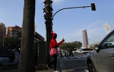 Howard Jackson, 36, a Liberian migrant gives up his thumb in the Andalusian capital of Seville, southern Spain