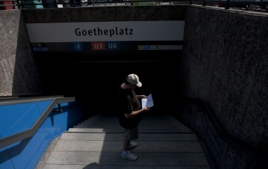 Jose Manuel Abel, 46, looks at an underground map during his second day in Munich