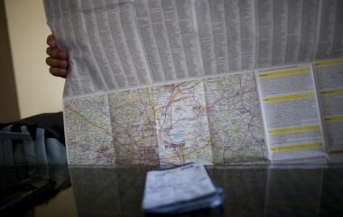 Jose Manuel Abel, 46, looks at a city map during his third day in Munich