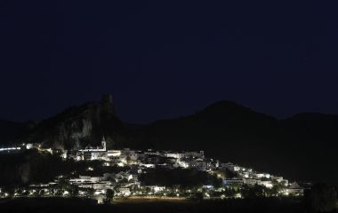 A night view of the white village of Zahara de la Sierra, southern Spain
