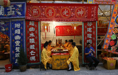Monks celebrates a ritual due to the Halloween party in the Soho district in Hong Kong