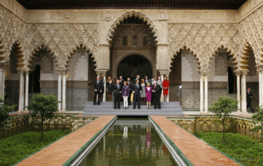 Spain's PM Rodriguez Zapatero poses with his ministers before a cabinet meeting in Seville