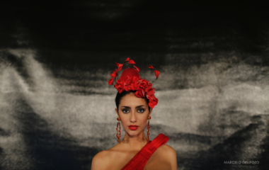 Spanish model, Noor Ben Yessef, 19, poses as she wears a creation by Antonio Gutierrez during the International Flamenco Fashion Show SIMOF in the Andalusian capital of Seville