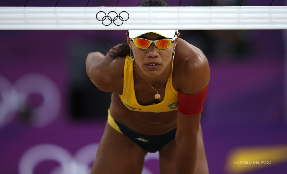 Brazil's Juliana is seen during her women's beach volleyball bronze medal match against China's Xue Chen and Zhang Xi at the Horse Guards Parade during the London 2012 Olympic Games