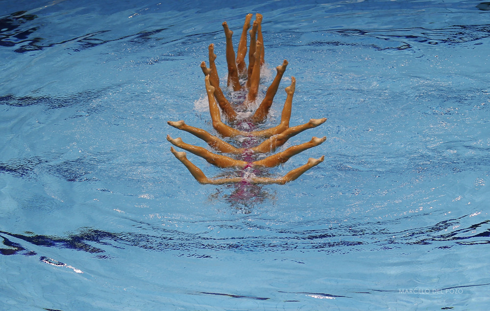 Canada's team perform in the synchronised swimming teams free routine final during the London 2012 Olympic Games at the Aquatics Centre