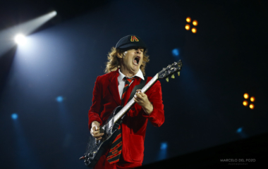Lead guitarist Angus Young of veteran rock band AC/DC performs during a 'Rock or Bust' world tour concert in the Andalusian capital of Seville, southern Spain